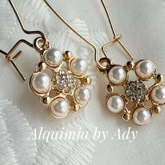 Halo Pearl Drop Earrings in Gold-Tone | Anne Klein Floral Pearl Drop Earrings • Gold‑Tone • Crystal Halo Design